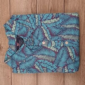 VINEYARD VINES‎ Murray Slim Fit Blue Green Floral Large Mens Short Sleeve Shirt
